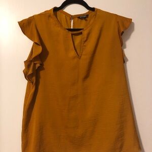 George Mustard Sleeveless Ruffled Blouse with Mandarin Collar